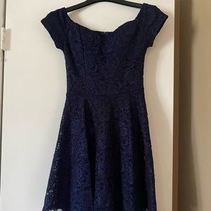 dark blue dress.